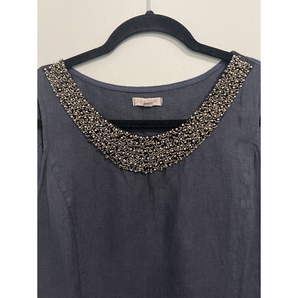 Lina Tomei Dress Women’s Large Blue Gray Linen Sleeveless Beaded Lagenlook Italy - Picture 9 of 14